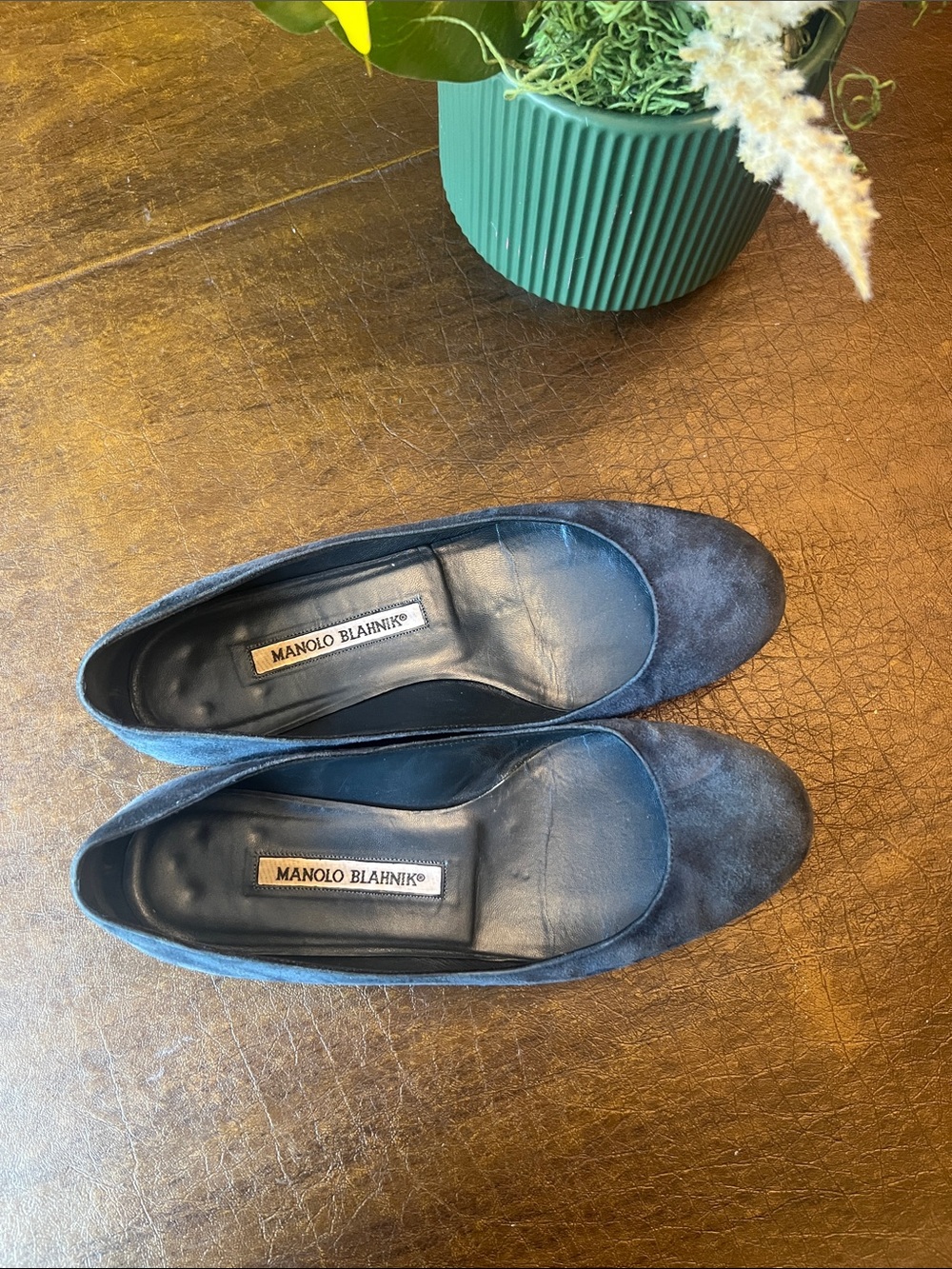 Manolo Blahnik Blue Suede Ballet Flats
